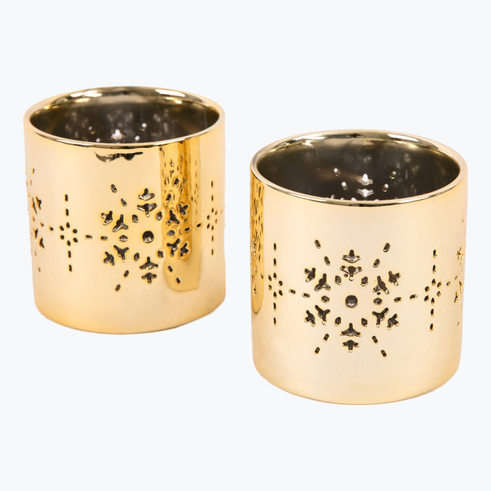 Golden Snowflake telysholder 2 stk