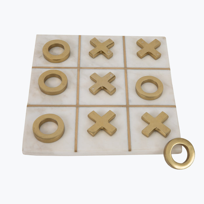 White Marble Tic-Tac-Toe med 10 spillebrikker